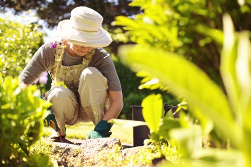 Hands typing on a keyboard while viewing garden care information on a tablet